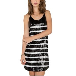 Francesca’s Sequin Shift Dress Racerback Dress Striped Black White Size Small